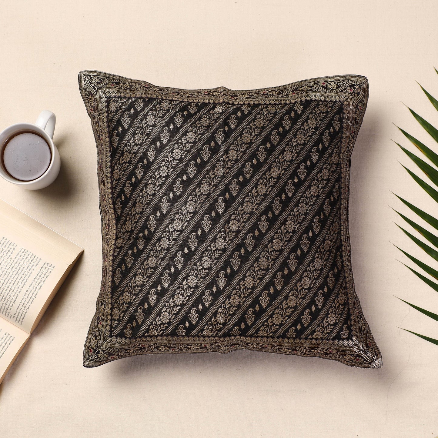 Maroon - Traditional Pure Banarasi Silk Handwoven Zari Cushion Cover - SKU / BCC 1