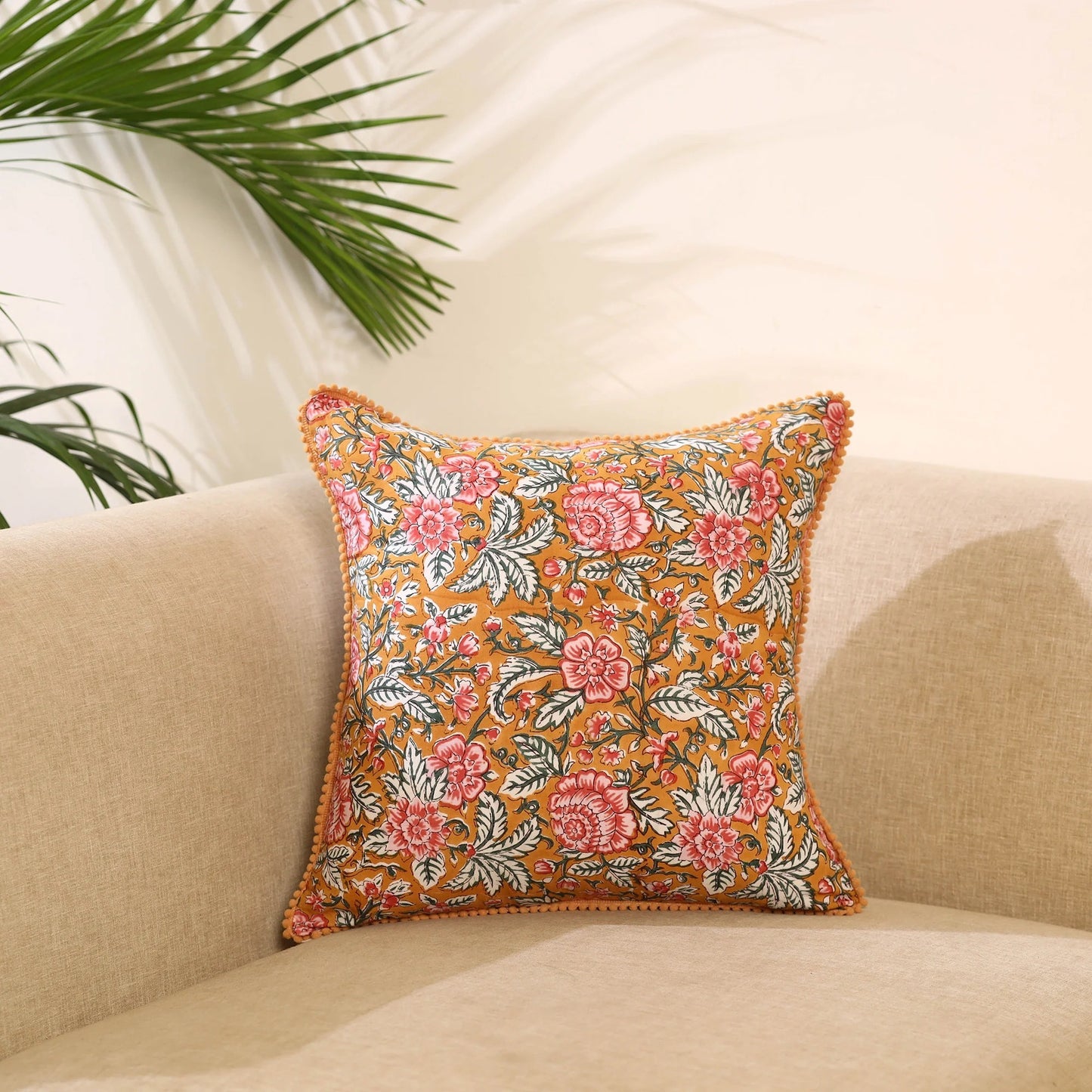 Red - Block Print Cotton Sanganeri Cushion Cover