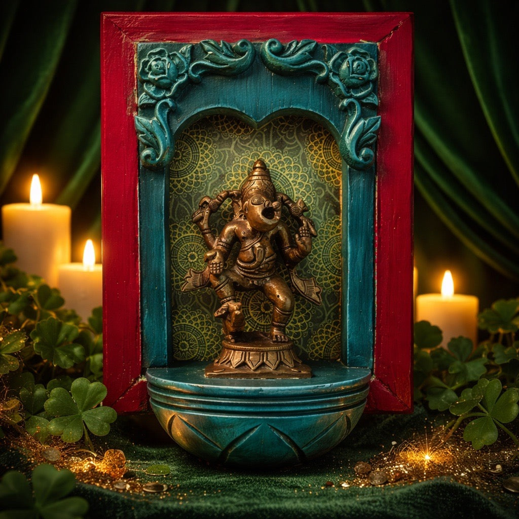 Brass Ganesha in Distressed wood Frame