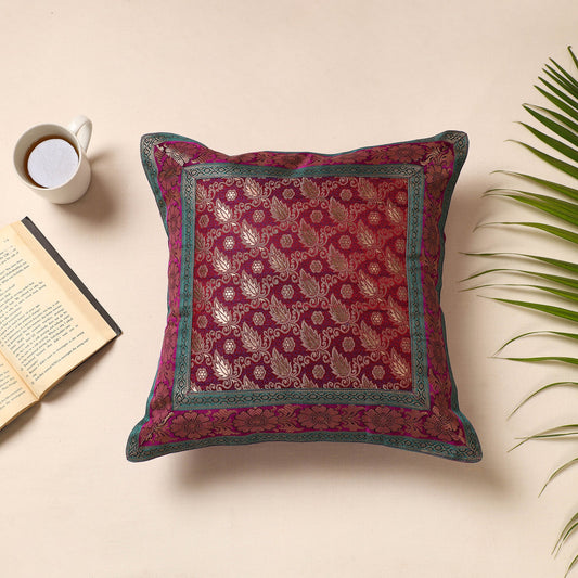 Maroon - Traditional Pure Banarasi Silk Handwoven Zari Cushion Cover - SKU / BCC 1