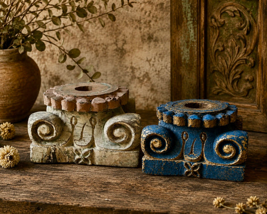 Vintage Wooden Ornate Pillar Base